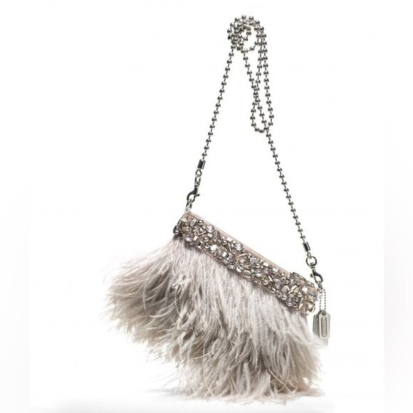 COACH POPPY OSTRICH FEATHER CLUTCH SPECIAL EDITION SILVER/GRAY #18731 PREOWNED - Picture 2 of 16